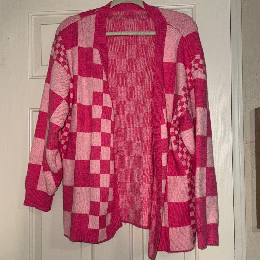 Pink Checkered Women's Sweater